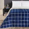Coberdrom Cobertor Brooklyn King Sherpa Manta Flannel Quadriculado - Azul Marinho - 1