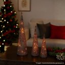 Ver imagem 3 de Conjunto 3 Árvores Decorativas Aramadas Cone Cotton Iluminada Champanhe Glitter Luxo LED 60cm, 50cm