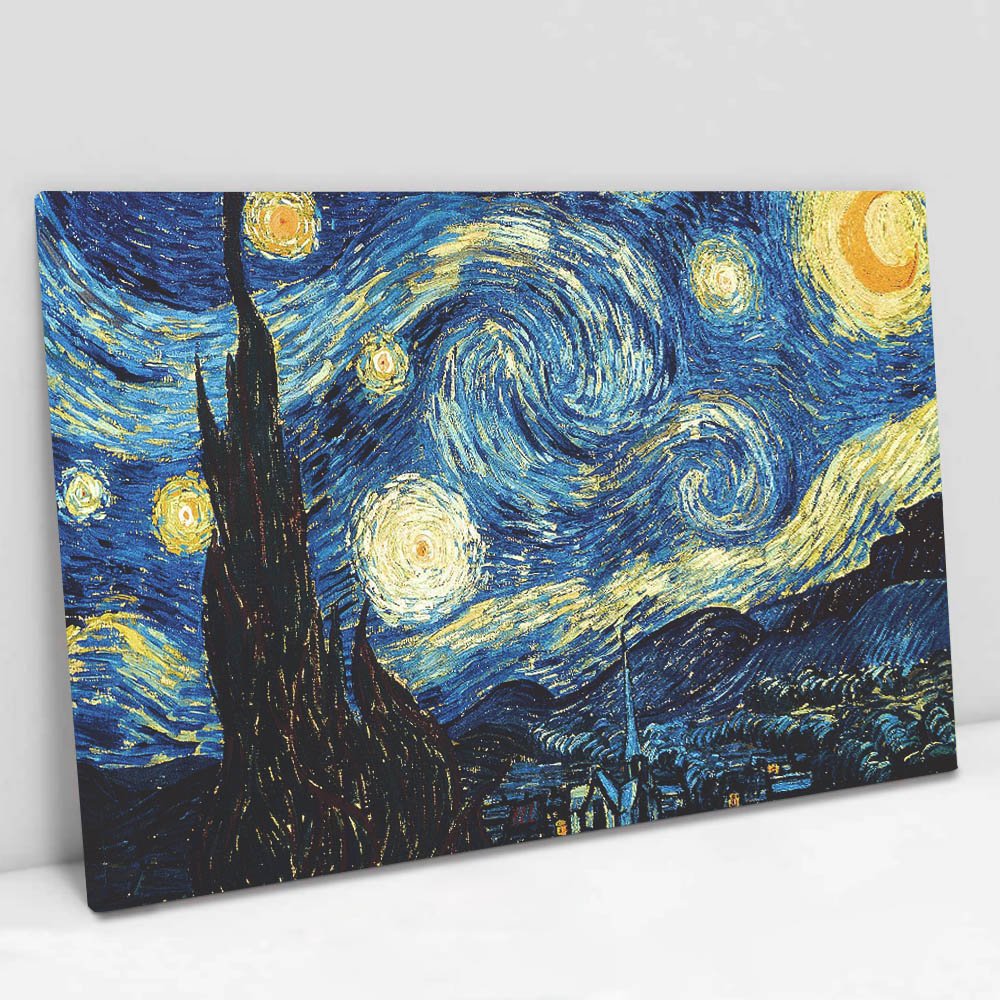 Quadro Decorativo em Canvas Noite Estrelada - Van Gogh TaColado Moldura Madeira 90 x 60cm