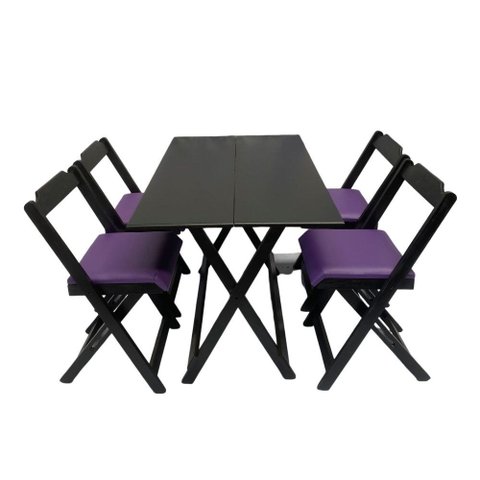 Mesa Dobrável com 4 Cadeiras Estofadas 120x70 Roxo