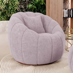 Poltrona Decorativa Estilo Concha Abóbora Shell Fixa Bouclê Rosé - Desk Design - 1