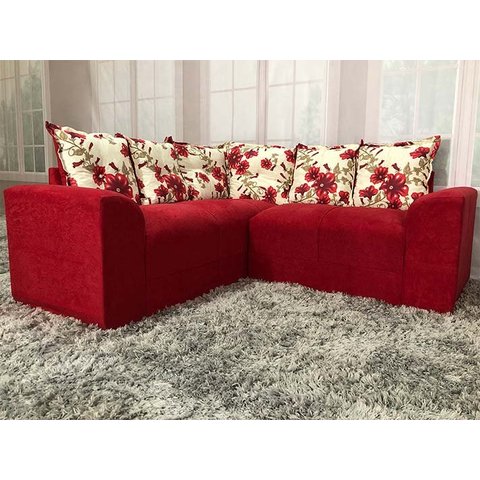 Sofá Canto Vermelho com Floral 608/25 Belo