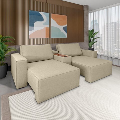 Sofá Decorativo Automatizado Shogun 252cm Reclinável 6 Posições Retrátil C/console Central Entrada U