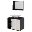 Ver imagem 2 de Armário de Banheiro com Cuba e Espelho 1 Porta 2 Prateleiras Preto Onix/Snow 13689 - Compace