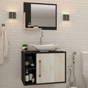 Ver imagem 1 de Armário de Banheiro com Cuba e Espelho 1 Porta 2 Prateleiras Preto Onix/Snow 13689 - Compace