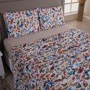 Ver imagem 1 de Jogo Cama Lençol Sonnet Casal Padrão Malha Estampada 100% Algodão 4 Peças - Borboletas - Bege