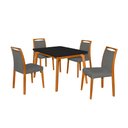 Ver imagem 2 de Mesa Jantar Luxo Jade 120x90cm Preto com 4 Cadeiras Estofadas Linho Chumbo Base Madeira Maciça Mel