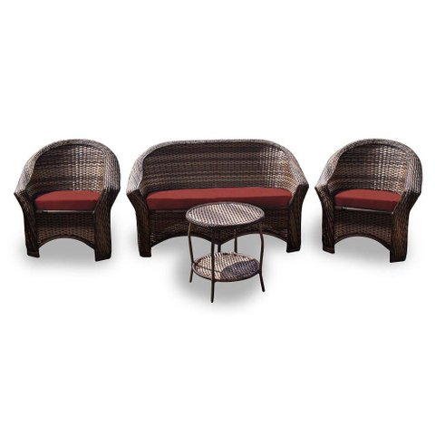 Conjunto de Sofá Fibra Sintética Bali - 1 Sofá 2L + 2 Poltronas + 1 Mesa Centro - Tecido Duna Vermel