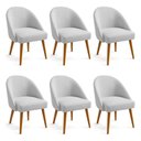 Ver imagem 1 de Kit 06 Cadeiras Poltrona de Jantar Estofada Luna Boucle Cinza Pés Palito Castanho