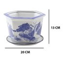 Ver imagem 3 de Kit 3 Vasos Cerâmica Conjunto C/ Pires Azul E Branco