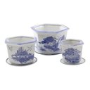Ver imagem 2 de Kit 3 Vasos Cerâmica Conjunto C/ Pires Azul E Branco