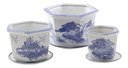 Ver imagem 2 de Kit 3 Vasos Cerâmica Conjunto C/ Pires Azul E Branco