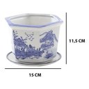Ver imagem 4 de Kit 3 Vasos Cerâmica Conjunto C/ Pires Azul E Branco