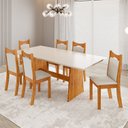Ver imagem 1 de Conjunto Sala de Jantar 6 Lugares Retangular Tampo de MDP Riviera Yescasa Bege/Mel/Off White