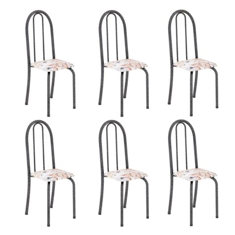 Kit 6 Cadeiras Tubular 96x36x41 cm Iris B Prata/Botanic Bege/Mart
