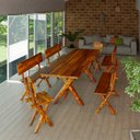 Ver imagem 6 de Conjunto Rústico de Mesa 2,2m e 4 Bancos e 2 Cadeiras Madeira Maciça Pinus