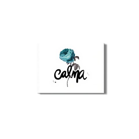 Quadro Frases Palavra Calma Flor Azul Canvas 120x120cm