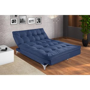 Sofá Cama Versátil Pés de Alumínio Espuma D33 Azul Marinho 375 Império Estofados