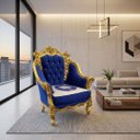 Ver imagem 2 de Poltrona Clássica Azul com Dourado Ideal para Hall Sala Escritório a:104 L:84 P:75