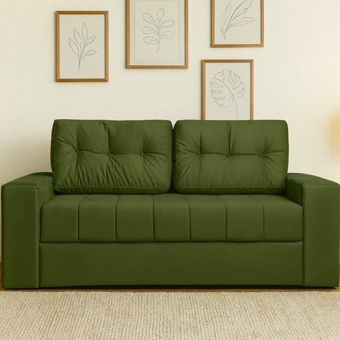 Sofá Cama Casal Murilo 182cm em Tecido Linho Verde
