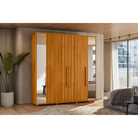 Guarda Roupa Portinari C/ Espelho Mdf-6 Portas de Abrir C/ Amortecimento - 4 Gavetas C/ Corrediças T