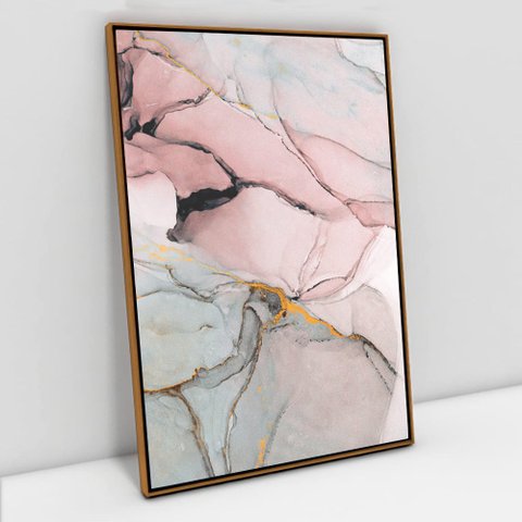 Quadro Decorativo em Canvas Abstrato Mármore Lux TaColado Moldura Flutuante 4,5cm Freijó 120 x 80cm