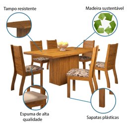 Conjunto De Mesa Sala de Jantar Florença 1,36m com 6 Cadeiras Imbuia / Mascavo Viero - 4
