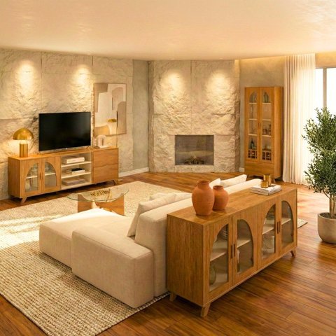 Sala de Estar Completa com Cristaleira Murano Cinamomo/off White