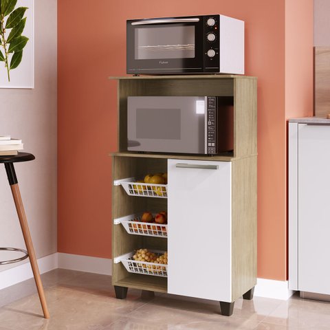 Armário Multiuso Fruteira 68 x 115Cm Cozinha Forno Micro-ondas 1 Porta MDP Dakar Branco - Clicklar