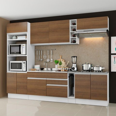 Armário de Cozinha Completa 290cm Branco/Rustic Vicenza Madesa