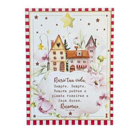 Quadro Box Recria Tua Vida Branco em Mdf 30x40