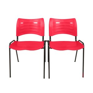 Kit 2 Cadeiras Iso Turim plastica Igreja Recepção Escola Vermelha com conector PopMov kit 2 cadeira