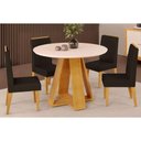 Ver imagem 1 de Conjunto: Mesa Sala Jantar Celeste Tampo Madeirado C/ Vidro Redondo 103x103cm e 4 Cadeiras Lia Cedro