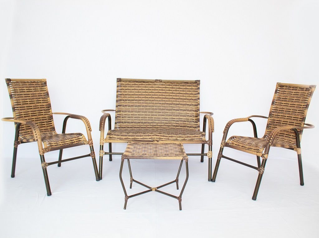Conjunto 2 Cadeiras, Namoradeira e Mesa - Área externa, Jardim, Piscina Fibra Sintética - Vinho Dark - 1