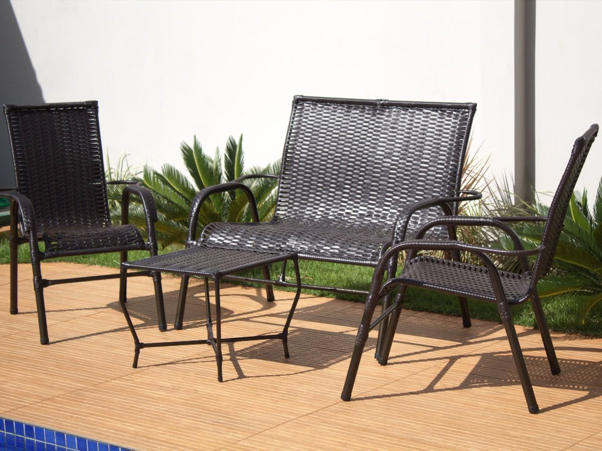 Conjunto 2 Cadeiras, Namoradeira e Mesa - Área externa, Jardim, Piscina Fibra Sintética - Vinho Dark - 2