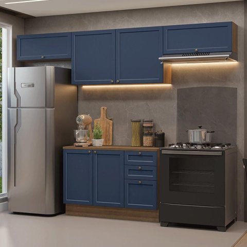 Armário de Cozinha Completa 280 Cm Vik Madesa 01 Rustic/azul