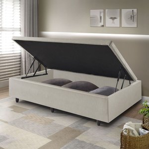 Cama Box Baú Solteirão 96x203x42cm Corino Linho com Pistão a Gás