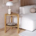 Ver imagem 1 de Mesa Lateral Orgânica com Prateleira 44,6cm Pé Madeira Móvel na Caixa