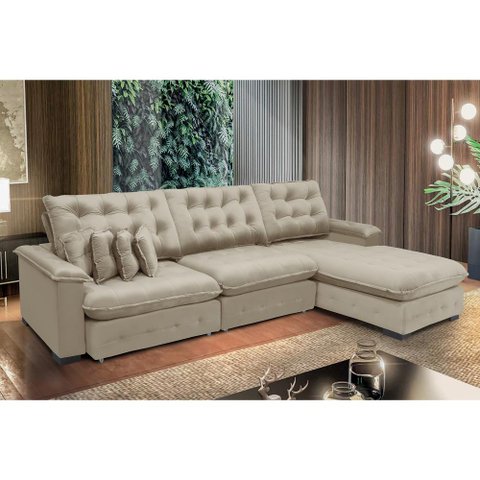 Sofá Berlin 3.85x1.70m com Chaise Super Pillow Top - Bege