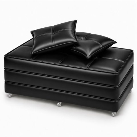Puff Cama Casal Dobravel 130cm com Rodizios e Almofada Cor: Corissimo Preto