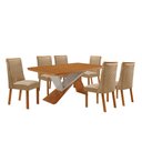 Ver imagem 1 de Mesa de Jantar Yasmin 180 cm Tampo MDF Canto Copo Laminado com 6 Cadeiras Moderna Mobília