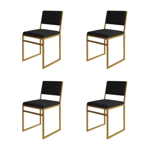 Kit 4 Cadeiras Isa Industrial Veludo Base Dourado para Mesa Sala Cozinha Decor Home - Dourado/preto