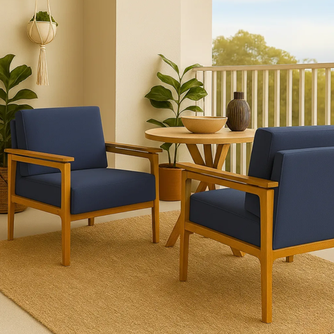 Kit 2 Poltronas Yasmin para Sala de Estar ou Recepção Madeira Maciça em Linho Premium:azul