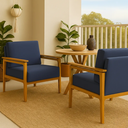 Ver imagem 1 de Kit 2 Poltronas Yasmin para Sala de Estar ou Recepção Madeira Maciça em Linho Premium:azul