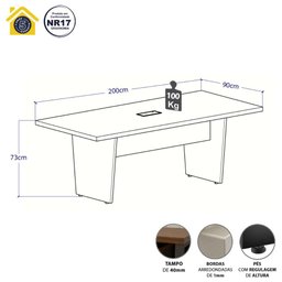 Mesa de Escritório 2,00m 1 Cx de Tomada Pé Painel Angular F5 - 2