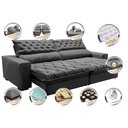 Ver imagem 3 de Sofá Retrátil e Reclinável 2.95m Molas Ensacadas Cama Inbox Spazus com Bordado 3d Velusoft Cinza