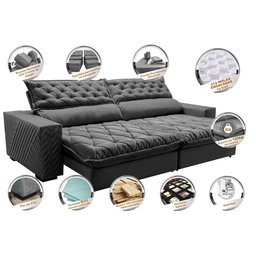 Sofá Retrátil e Reclinável 2.95m Molas Ensacadas Cama inBox Spazus com Bordado 3D Velusoft Cinza - 3