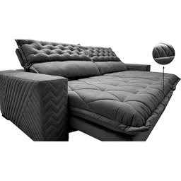Sofá Retrátil e Reclinável 2.95m Molas Ensacadas Cama inBox Spazus com Bordado 3D Velusoft Cinza - 4