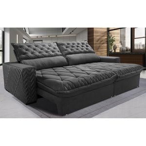 Sofá Retrátil e Reclinável 2.95m Molas Ensacadas Cama inBox Spazus com Bordado 3D Velusoft Cinza
