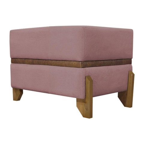 Puff Recamier Kodama para Cama de Solteiro 50cm Bouclé Pé Castanho - Rosê Bouclé